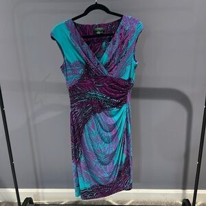 Lauren Ralph Lauren Women Faux Wrap Midi Career Dress Multicolor Mature